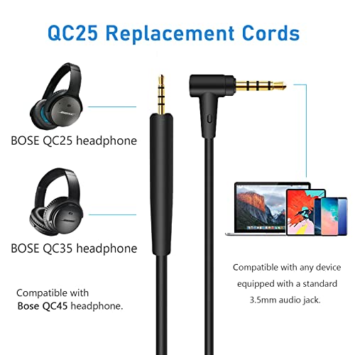 BINGLE Replacement Headphone Aux Cord for Bose QC35II QC35 QC25 QC45, Bose QuietComfort 35 35II 25 On-Ear 2 OE2 OE2i Headphones Audio Cable Wire Replacement with Inline Mic Volume Control, Black