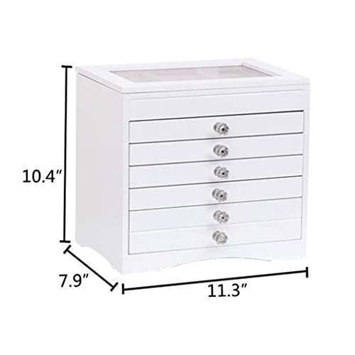 QUUL High Large Gloss Wooden Jewellery Box Armoire Bracelet Organizer Storage 5 Layers Glass White US Warehouse