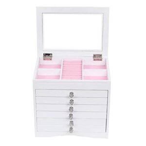 QUUL High Large Gloss Wooden Jewellery Box Armoire Bracelet Organizer Storage 5 Layers Glass White US Warehouse
