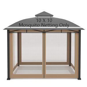 tumjay gazebo universal replacement mosquito netting 10’x10’ garden gazebo netting outdoor canopy mesh patio screen sidewalls with zipper（mosquito net only,khaki）