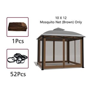 Tumjay Gazebo Universal Replacement Mosquito Netting 10’x12’ Garden Gazebo Netting Outdoor Canopy Mesh Patio Screen Sidewalls with Zipper（Mosquito Net Only,Brown）