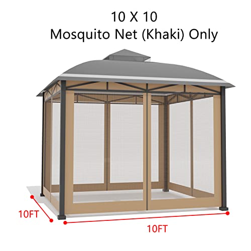 Tumjay Gazebo Universal Replacement Mosquito Netting 10’x10’ Garden Gazebo Netting Outdoor Canopy Mesh Patio Screen Sidewalls with Zipper（Mosquito Net Only,Khaki）