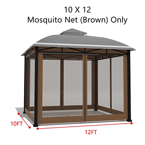 Tumjay Gazebo Universal Replacement Mosquito Netting 10’x12’ Garden Gazebo Netting Outdoor Canopy Mesh Patio Screen Sidewalls with Zipper（Mosquito Net Only,Brown）