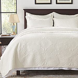 Anluoer Quilt Queen Size Bedding Set-Cream Embossed, Bedspreads-Lightweight Summer Soft Microfiber Bedspread, Bed Coverlet for All Seasons (1 Quilt, 2 Pillow Shams)