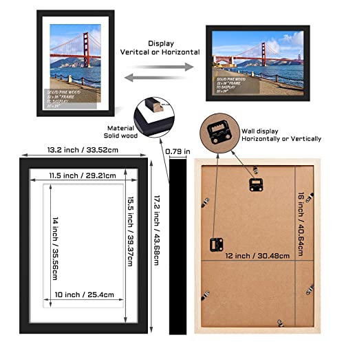 POUYCIW 12x16 inch Wood Picture Frame for Wall Hanging Square Photo Frames with Mats 10x14 inch Pictures for Baby Scan,Poster,Decoration,Anniversary,Wedding,Christmas,Diamond Painting(Black)