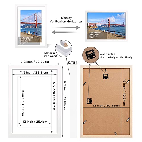 POUYCIW 12x16 inch Wood Picture Frame for Wall Hanging Square Photo Frames with Mats 10x14 inch Pictures for Baby Scan,Poster,Decoration,Anniversary,Wedding,Christmas,Diamond Painting(White)