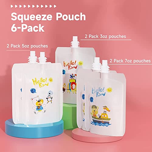 Crumye 7pcs Set Baby Food Pouch Maker, Pouches for toddlers, BPA Free, Refillable Fruit Squeeze Puree, Easy to Clean (Pink)