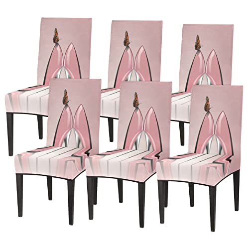 High Heel Chair Covers for Dining Room Set of 4 Color High Heel Butterfly Stretchable Washable Removable Kitchen Chair Slipcovers Protector for Dining Room Hotel Ceremony Party Wedding