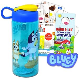bluey water bottle for kids, girls, boys - 3 pc bluey school supplies bundle with bluey drinking bottle plus stickers and more | bluey drinking cups for kids