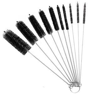 10pcs straw cleaner brushes, 8 inch tube cleaning brush and nylon pipe brush set, small bottle cleaning brushes for narrow neck sippy cups straws teapot nozzle(black)