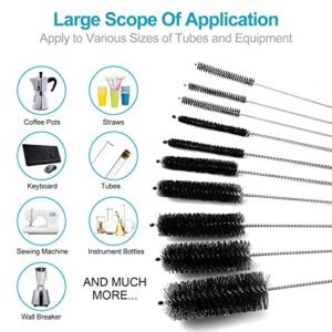 10PCS Straw Cleaner Brushes, 8 Inch Tube Cleaning Brush and Nylon Pipe Brush Set, Small Bottle Cleaning Brushes for Narrow Neck Sippy Cups Straws Teapot Nozzle(Black)