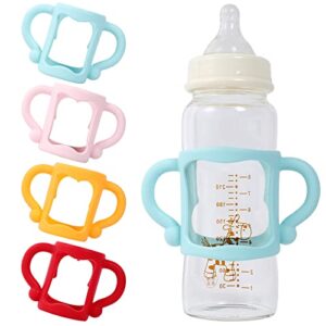 (4-pack) baby bottle handles compatible with dr browns or other narrow baby bottles, soft silicone easy grip holder