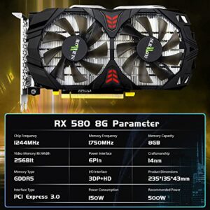 SURALLOW AMD Radeon RX 580 8GB Graphics Card, 2048SP,GDDR5,256 Bit Graphics Card for Gaming PC,PCIE 3.0,Twin Freeze Fans Computer Video Card with HDMI/DP/Ports