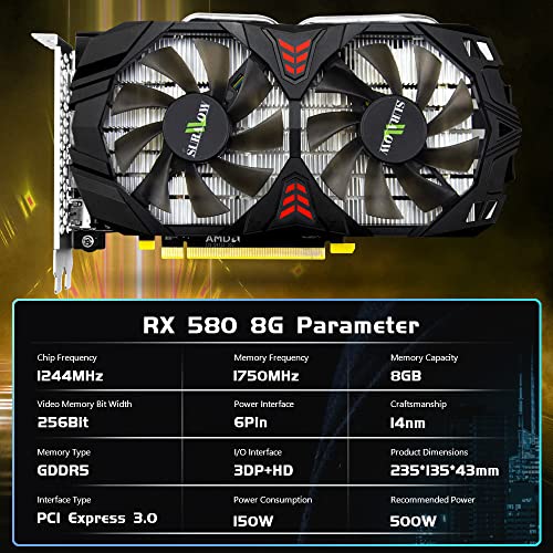 SURALLOW AMD Radeon RX 580 8GB Graphics Card, 2048SP,GDDR5,256 Bit Graphics Card for Gaming PC,PCIE 3.0,Twin Freeze Fans Computer Video Card with HDMI/DP/Ports