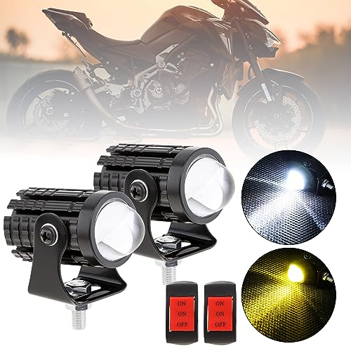 Windance 2pcs LED Motorcycle Headlight with Switch, Yellow White Dual Color Hi/Lo Beam Spotlight for Tractor Truck ATV UTV SUV Boat, 8V - 80V 2400LM 3000K-6000K Aux Spotlight