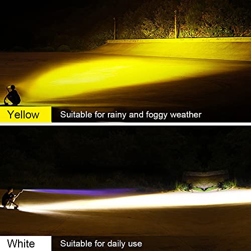 Windance 2pcs LED Motorcycle Headlight with Switch, Yellow White Dual Color Hi/Lo Beam Spotlight for Tractor Truck ATV UTV SUV Boat, 8V - 80V 2400LM 3000K-6000K Aux Spotlight