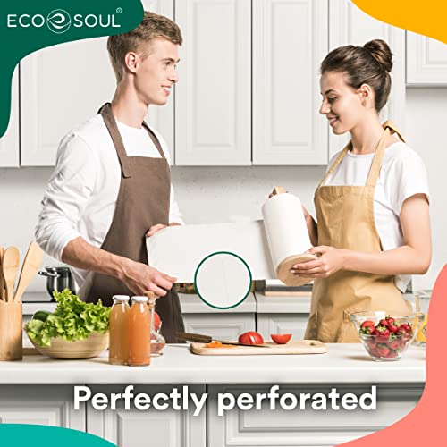 ECO SOUL 100% Bamboo Kitchen Paper Towel Set of 6 Rolls | 900 sheets, 150 sheets per roll | 2 Ply Ultra Absorbent, Eco-friendly, Sustainable, Soft Paper Towel, Food Safe