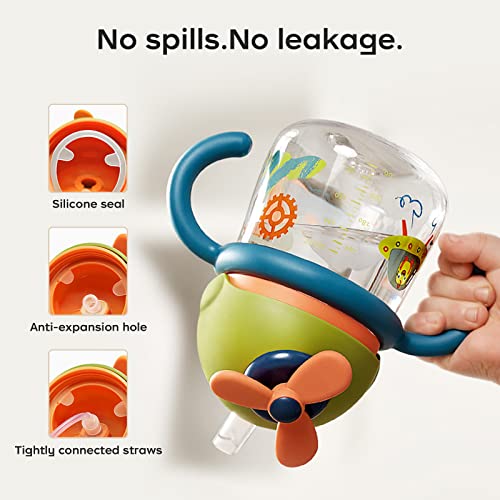 bc babycare Sippy Cup for Baby, No Spill Windmill Sippy Cups for Toddlers, Breakproof Tritan Toddler Sippy Cups with Silicone Soft Tip Straw and Handles for Infant, BPA Free 8.8oz