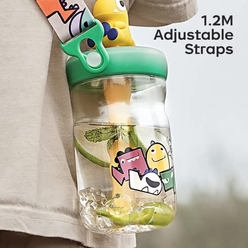 bc babycare Toddler Cups With Straw, No Spill sippy cups for 2 year old, Breakproof Tritan baby bottles with Silicone Soft Tip Straw and Adjustable Straps for Baby, BPA Free 500ml（Green Dinosaur）