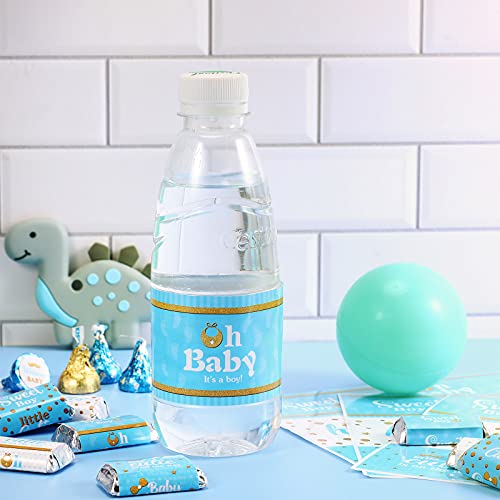 80 Pieces Baby Shower Water Bottle Labels Shower Water Bottle Stickers Wrappers Waterproof Baby Shower Labels for Baby Shower Party Decoration (Blue Boy Style)