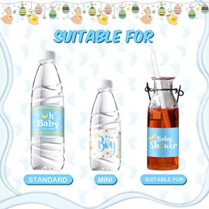 80 Pieces Baby Shower Water Bottle Labels Shower Water Bottle Stickers Wrappers Waterproof Baby Shower Labels for Baby Shower Party Decoration (Blue Boy Style)