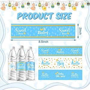 80 Pieces Baby Shower Water Bottle Labels Shower Water Bottle Stickers Wrappers Waterproof Baby Shower Labels for Baby Shower Party Decoration (Blue Boy Style)