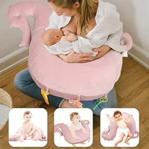 ChildLike Nursing Pillow,Plus Size Breastfeeding Pillows and Positioner Support for Mom and Baby,Soft Velvet Fabric Breastfeeding and Bottle Feeding Pillow,Tummy Time Prop with Toys (Pink)