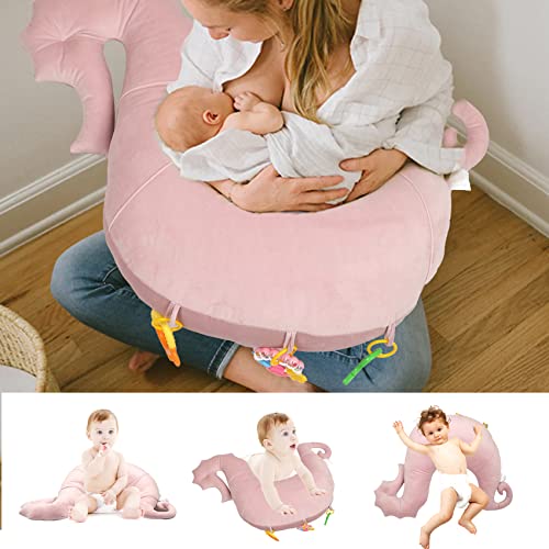 ChildLike Nursing Pillow,Plus Size Breastfeeding Pillows and Positioner Support for Mom and Baby,Soft Velvet Fabric Breastfeeding and Bottle Feeding Pillow,Tummy Time Prop with Toys (Pink)