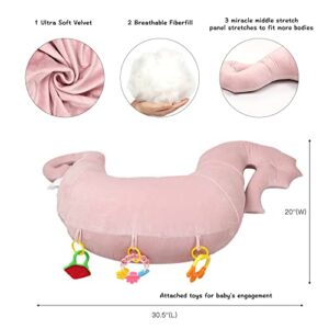 ChildLike Nursing Pillow,Plus Size Breastfeeding Pillows and Positioner Support for Mom and Baby,Soft Velvet Fabric Breastfeeding and Bottle Feeding Pillow,Tummy Time Prop with Toys (Pink)