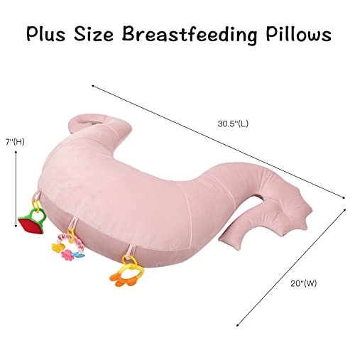 ChildLike Nursing Pillow,Plus Size Breastfeeding Pillows and Positioner Support for Mom and Baby,Soft Velvet Fabric Breastfeeding and Bottle Feeding Pillow,Tummy Time Prop with Toys (Pink)