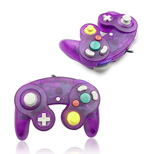 Reiso Gamecube Controller, 2 Pack NGC Classic Wired Controller for Wii Game cube Console (Clear Purple and Green)