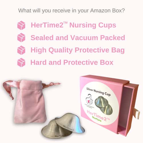 HerTime2 Silver Nursing Cups − Purest 99.9% Silver Nipple Shields for Breastfeeding Newborn Protecting Soothing Healing Silver Nursing Cups for Sore Nipples Silver Nipple Covers