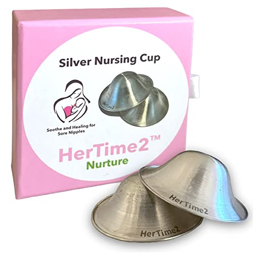 HerTime2 Silver Nursing Cups − Purest 99.9% Silver Nipple Shields for Breastfeeding Newborn Protecting Soothing Healing Silver Nursing Cups for Sore Nipples Silver Nipple Covers