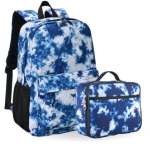 fenrici kids' backpack with lunch box set for boys and girls, school bag with laptop compartment and insulated lunch bag, blue tie dye