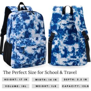 Fenrici Kids' Backpack with Lunch Box Set for Boys and Girls, School Bag with Laptop Compartment and Insulated Lunch Bag, Blue Tie Dye