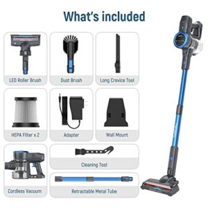 FABULETTA Cordless Vacuum Cleaner, Strong Brushless Motor with 24Kpa Max Suction, 6 in 1 Lightweight Stick Vacuum Cleaner with 45 Min Max Runtime Detachable Battery for Hardfloor Carpet Pet Hair, Blue