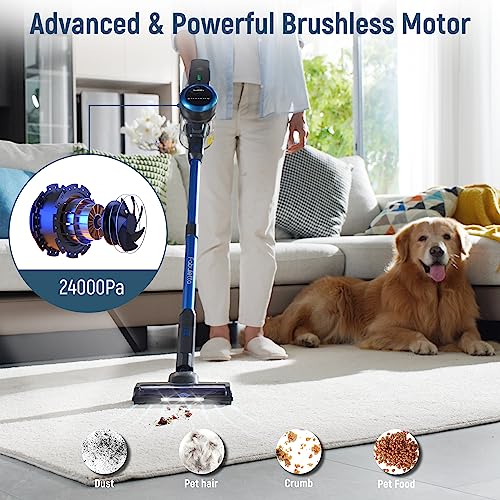 FABULETTA Cordless Vacuum Cleaner, Strong Brushless Motor with 24Kpa Max Suction, 6 in 1 Lightweight Stick Vacuum Cleaner with 45 Min Max Runtime Detachable Battery for Hardfloor Carpet Pet Hair, Blue