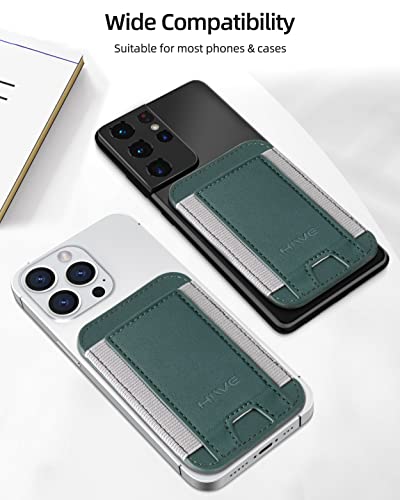 Phone Card Holder, Premium Leather Phone Wallet Stick On, Strong Adhesive Cell Phone Pocket Credit Card Holder for Phone Compatible with iPhone, Samsung & Most Smartphones, Fit 7 Cards, Green, 1 Pack