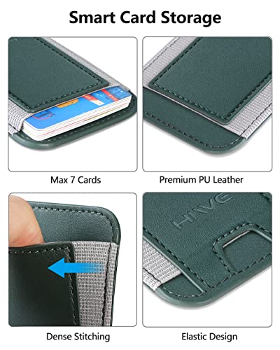 Phone Card Holder, Premium Leather Phone Wallet Stick On, Strong Adhesive Cell Phone Pocket Credit Card Holder for Phone Compatible with iPhone, Samsung & Most Smartphones, Fit 7 Cards, Green, 1 Pack