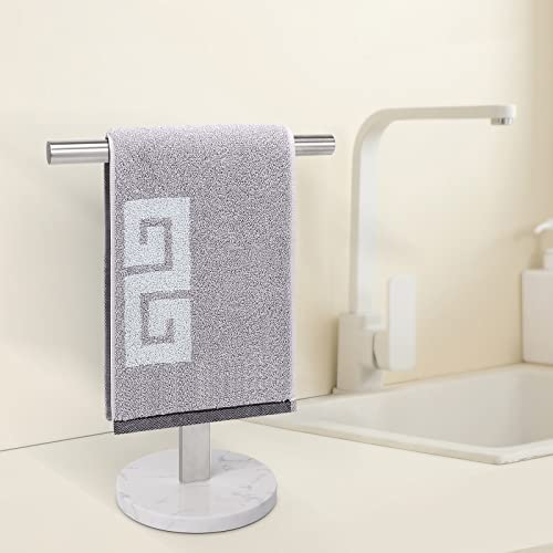NearMoon T-Shape Hand Towel Holder-Bathroom Towel Rack-Stand with Balanced Base Towel Bar for Bathroom Kitchen Vanity Countertop, Modern Stand Towel Ring (Marble Base, Brushed Nickel)