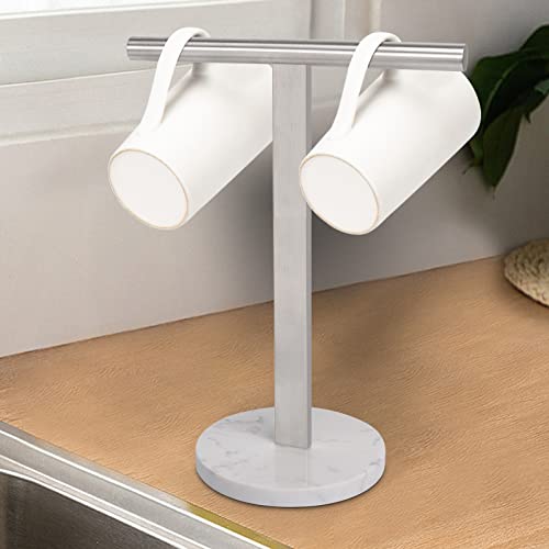 NearMoon T-Shape Hand Towel Holder-Bathroom Towel Rack-Stand with Balanced Base Towel Bar for Bathroom Kitchen Vanity Countertop, Modern Stand Towel Ring (Marble Base, Brushed Nickel)