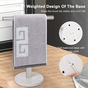 NearMoon T-Shape Hand Towel Holder-Bathroom Towel Rack-Stand with Balanced Base Towel Bar for Bathroom Kitchen Vanity Countertop, Modern Stand Towel Ring (Marble Base, Brushed Nickel)