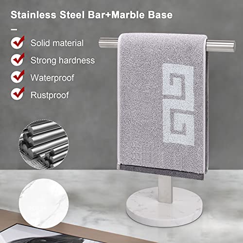 NearMoon T-Shape Hand Towel Holder-Bathroom Towel Rack-Stand with Balanced Base Towel Bar for Bathroom Kitchen Vanity Countertop, Modern Stand Towel Ring (Marble Base, Brushed Nickel)