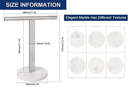 NearMoon T-Shape Hand Towel Holder-Bathroom Towel Rack-Stand with Balanced Base Towel Bar for Bathroom Kitchen Vanity Countertop, Modern Stand Towel Ring (Marble Base, Brushed Nickel)