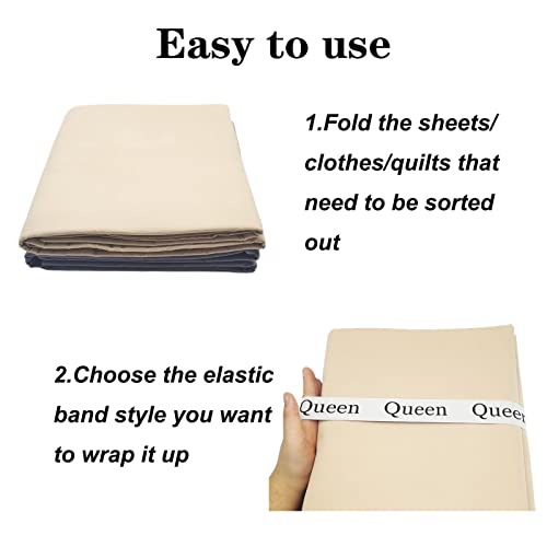 Maletnd 4 Pieces Bed Sheet Organizer Bands, Closet Organization Sheet Straps,Elastic Bed Sheet Storage Sheet Keepers, Linen Labels Bedding Bands (Queen)