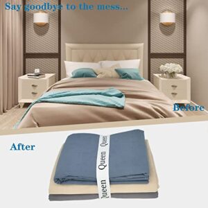 Maletnd 4 Pieces Bed Sheet Organizer Bands, Closet Organization Sheet Straps,Elastic Bed Sheet Storage Sheet Keepers, Linen Labels Bedding Bands (Queen)