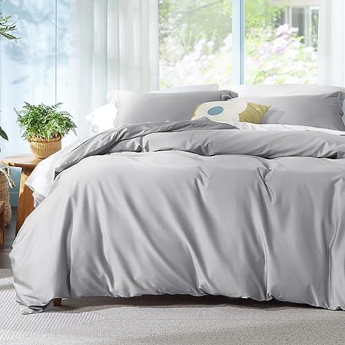 Bedsure Cooling Duvet Cover King - Silky and Breathable Eucalyptus Lyocell Cotton Hybrid Comforter Cover Set for Hot Sleeper - Hypoallergenic and Moisture Wicking Cooling Bedding Set, Silver Grey