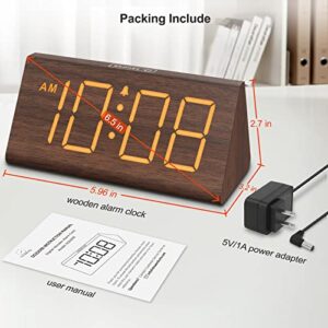 DreamSky Wooden Digital Alarm Clocks for Bedrooms - Electric Desk Clock with Large Numbers, USB Port, Battery Backup Alarm, Adjustable Volume, Dimmer, Snooze, DST, 12/24H, Wood Décor (Brown)