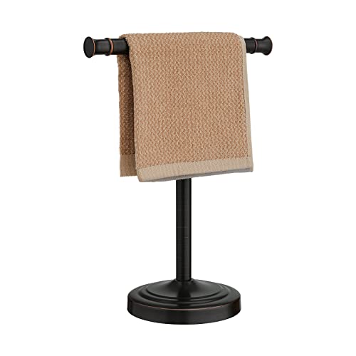 RUMOSE 10 Inch Oil Rubbed Bronze Towel Stand Hand Towel Holder Bathroom Kitchen Vanity Countertop T-Shape Towel Rack Free Standing Stainless Steel Towel Bar Towel Ring