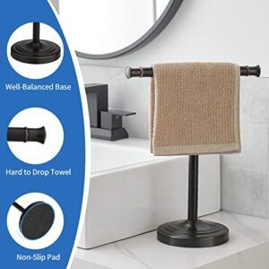 RUMOSE 10 Inch Oil Rubbed Bronze Towel Stand Hand Towel Holder Bathroom Kitchen Vanity Countertop T-Shape Towel Rack Free Standing Stainless Steel Towel Bar Towel Ring